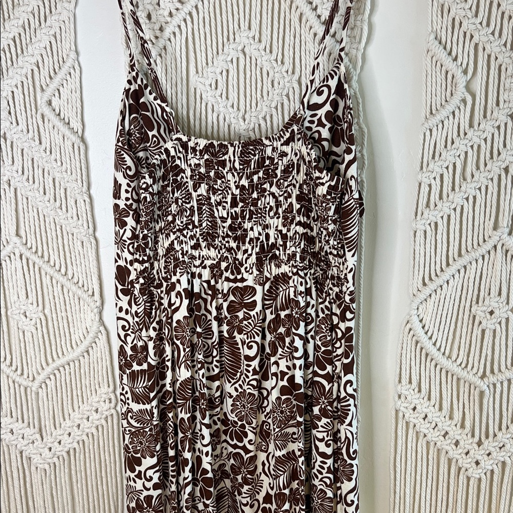Brown & White Floral Maxi Dress with Adjustable Straps - Picture 5 of 7